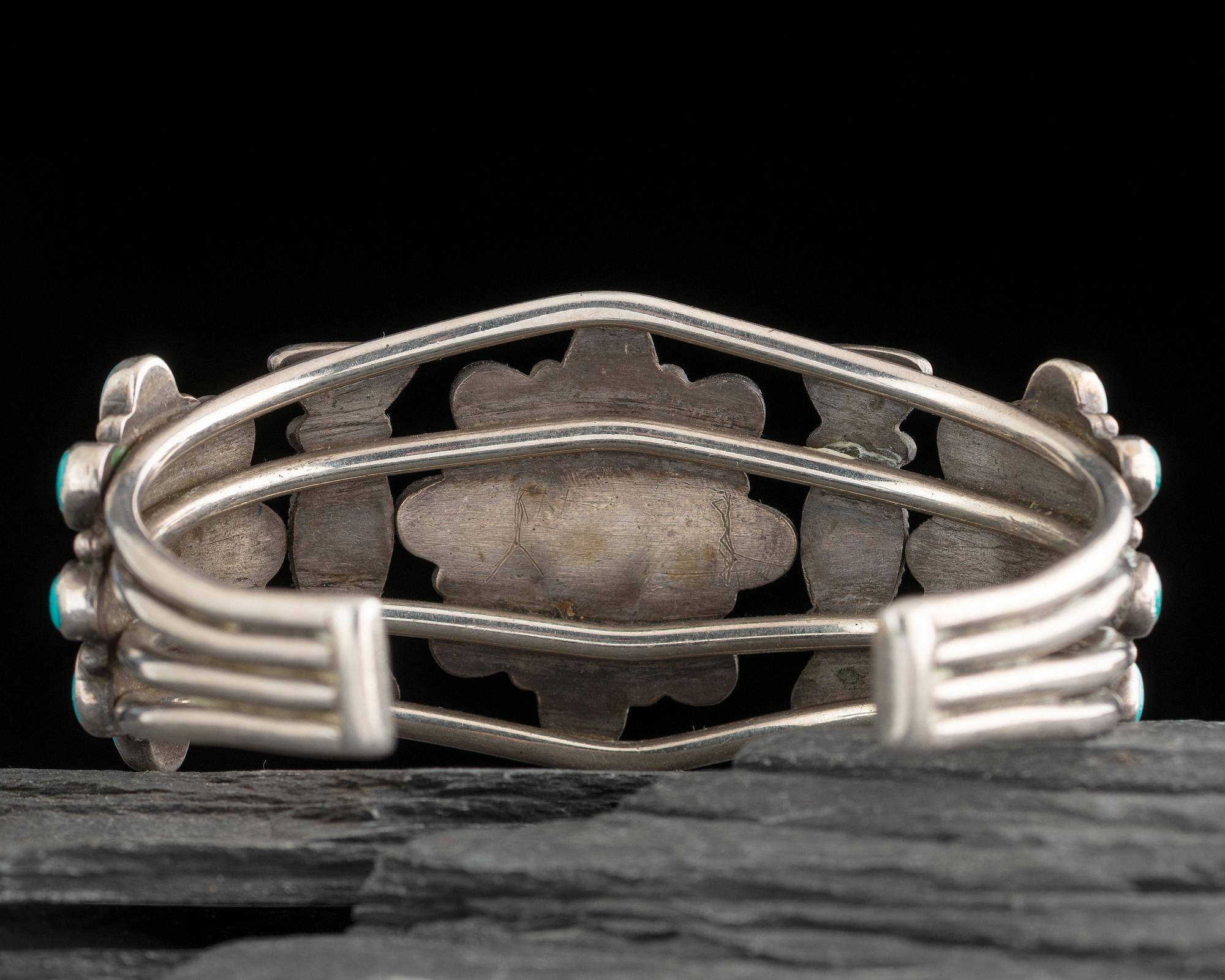 Navajo Silver and Blue Gem Turquoise Cluster Cuff Bracelet