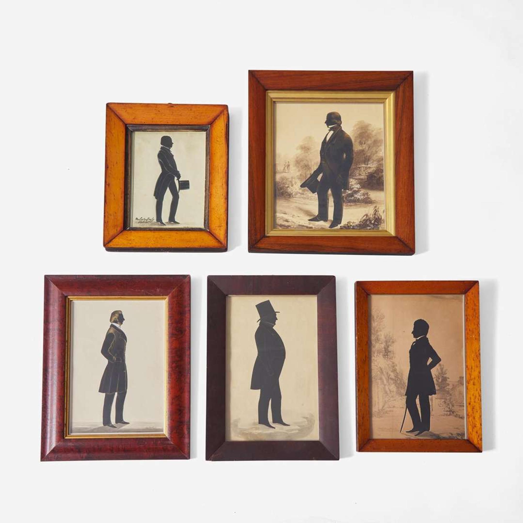 A group of five full-length silhouettes of gentlemen Various artists, American, English, and French, 1840s