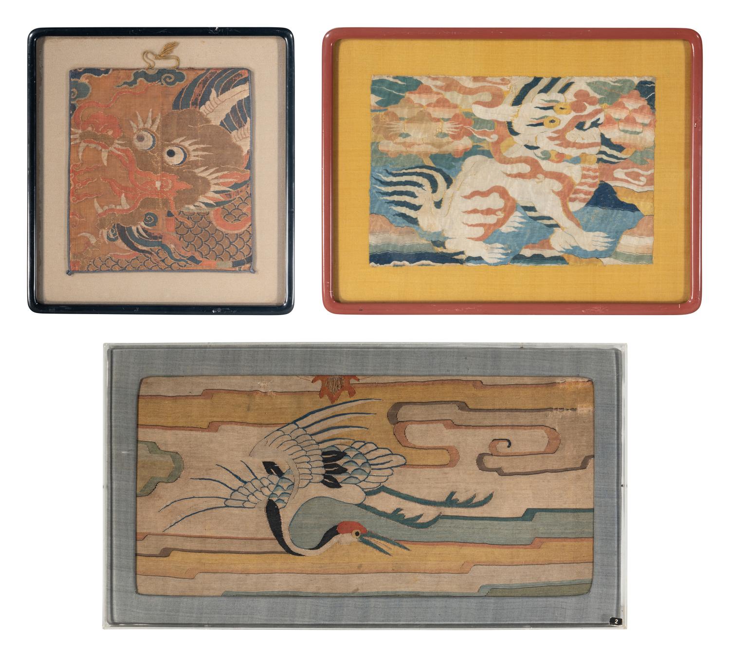 Three Chinese Kesi Silk Panels