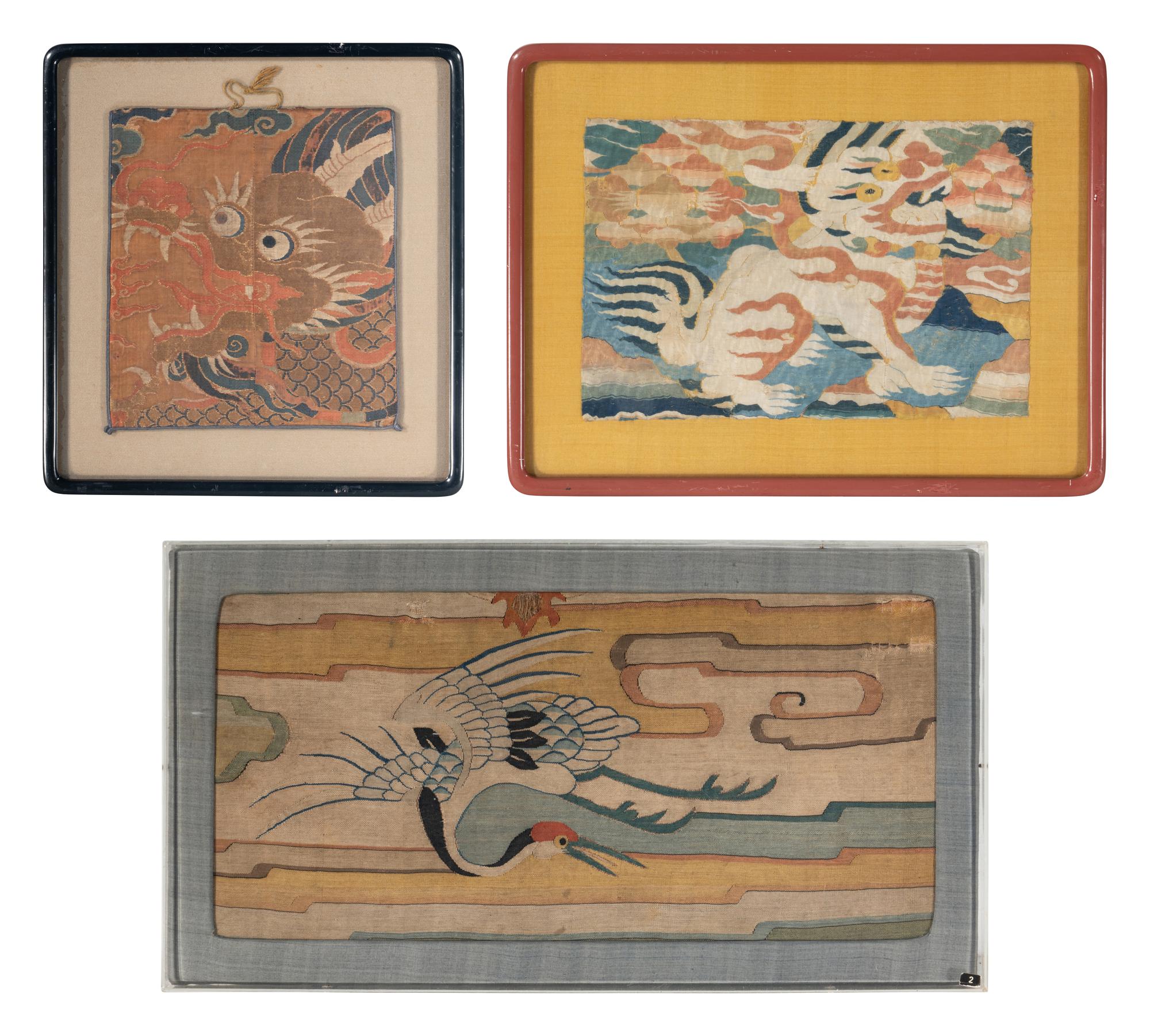 Three Chinese Kesi Silk Panels