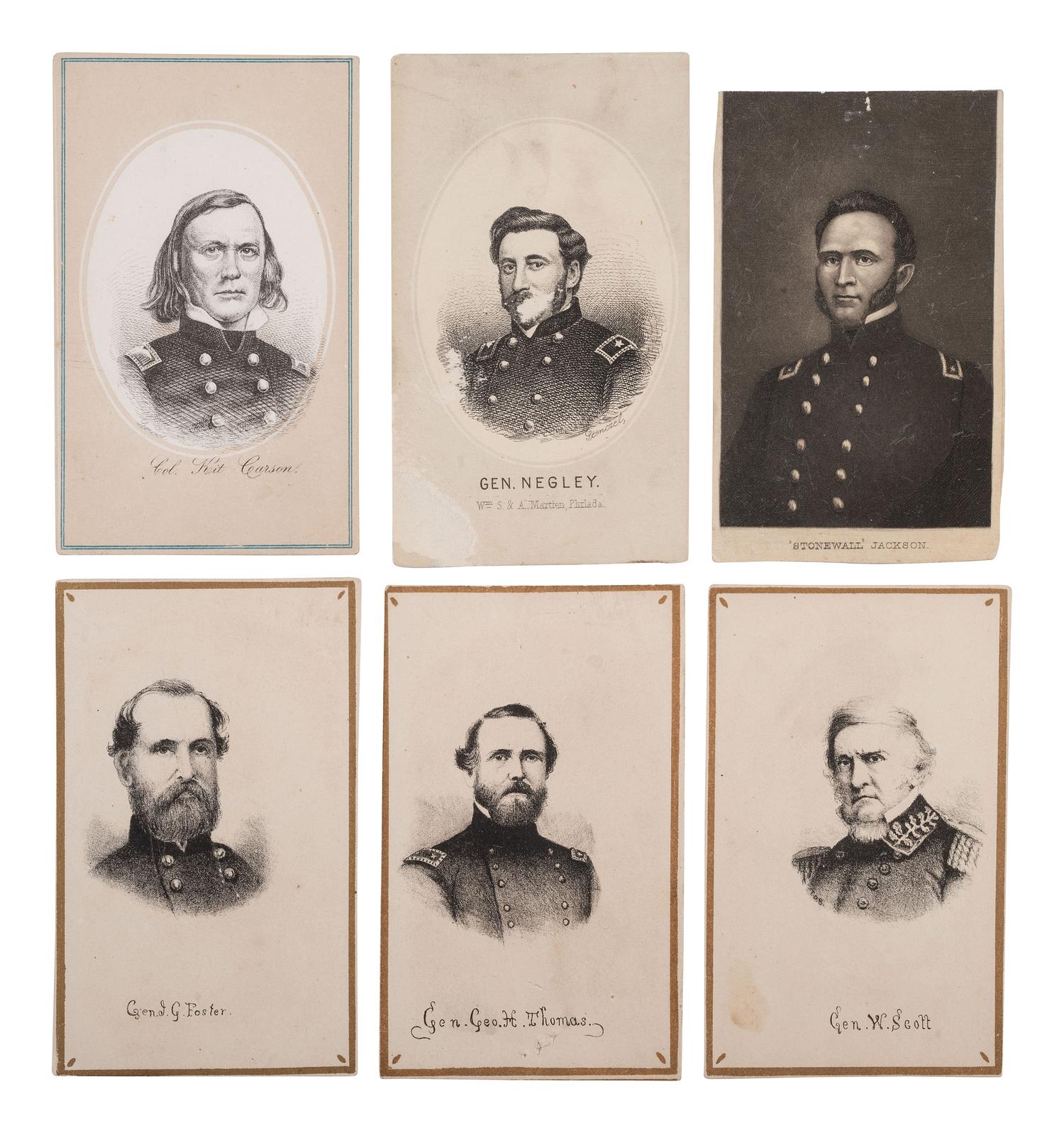 [CIVIL WAR]. 19 lithographed CDVs of Civil War generals and political personalities.