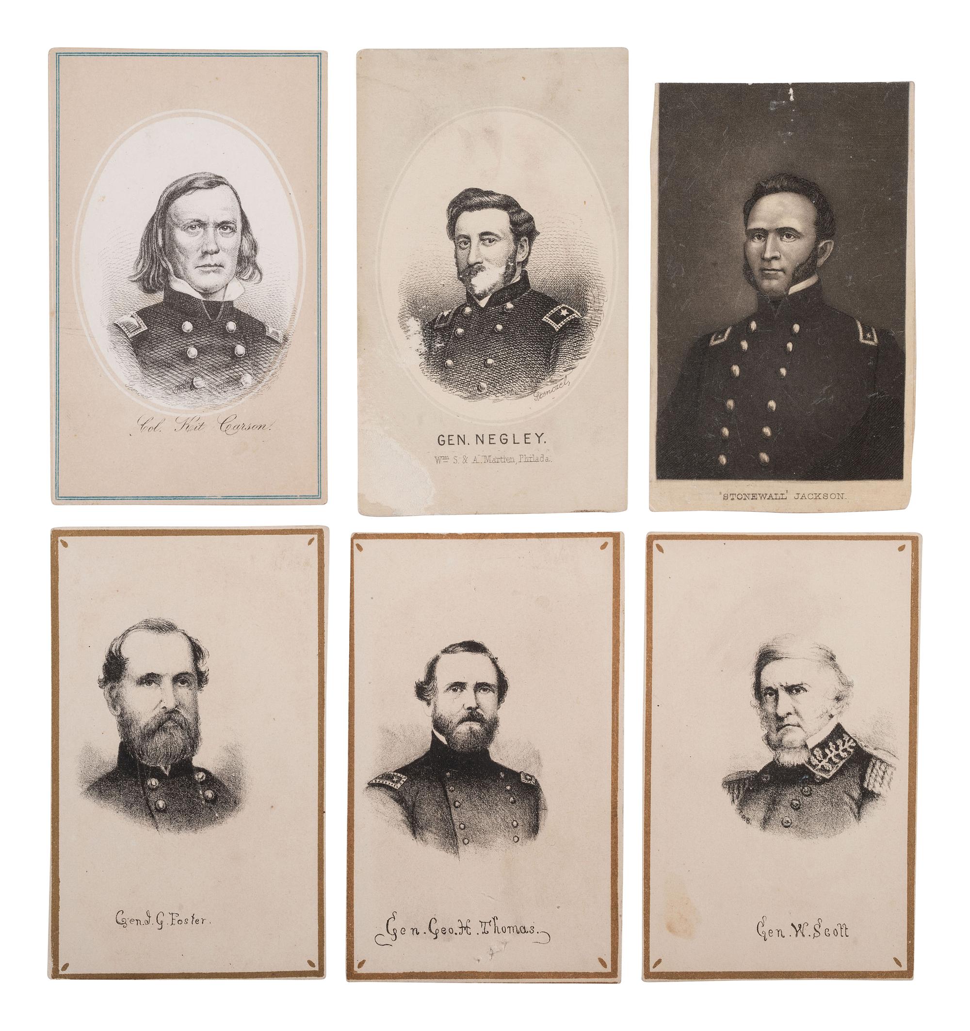 [CIVIL WAR]. 19 lithographed CDVs of Civil War generals and political personalities.