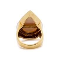 YELLOW GOLD, CULTURED MABE PEARL AND DIAMOND RING