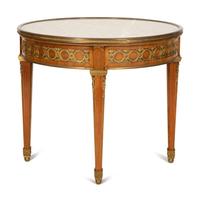 A Louis XVI Style Gilt Bronze Mounted Mahogany Marble-Top Guéridon