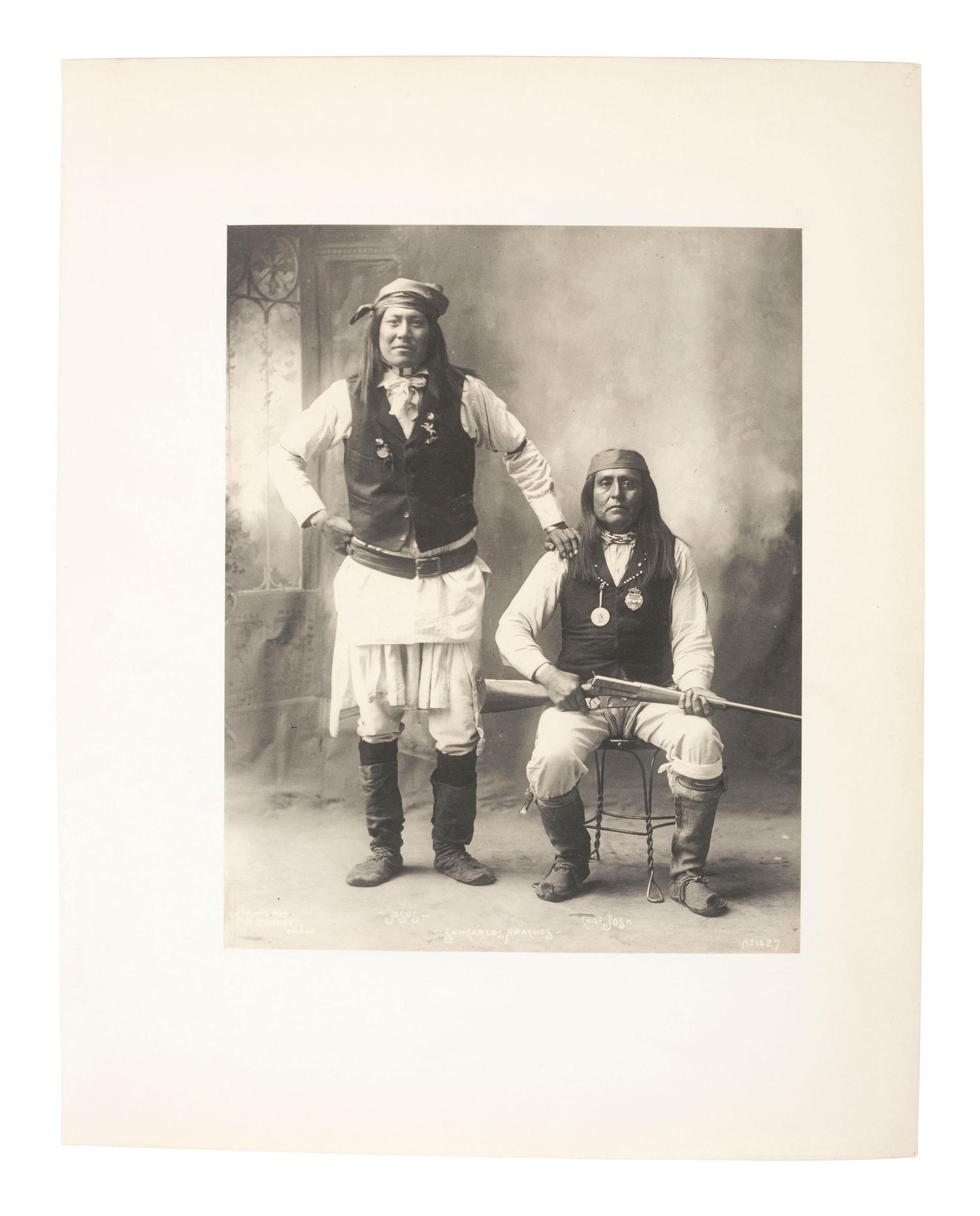 Native Americans RINEHART, Frank. A. (1861-1928), photographer. Platinum portrait of Jesus and Chief Josh, San Carlos Apaches. Omaha: 1898.