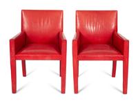 A Set of Four Contemporary Red Leatherette Upholstered Arm Chairs