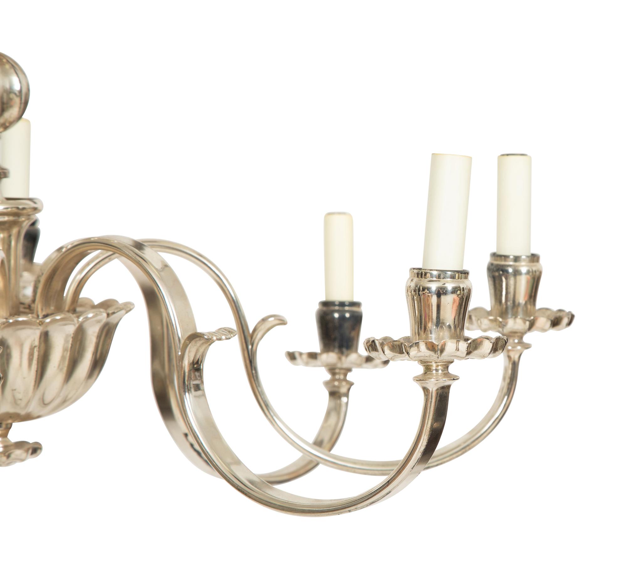 A Silver-Plate Eight-Light Chandelier