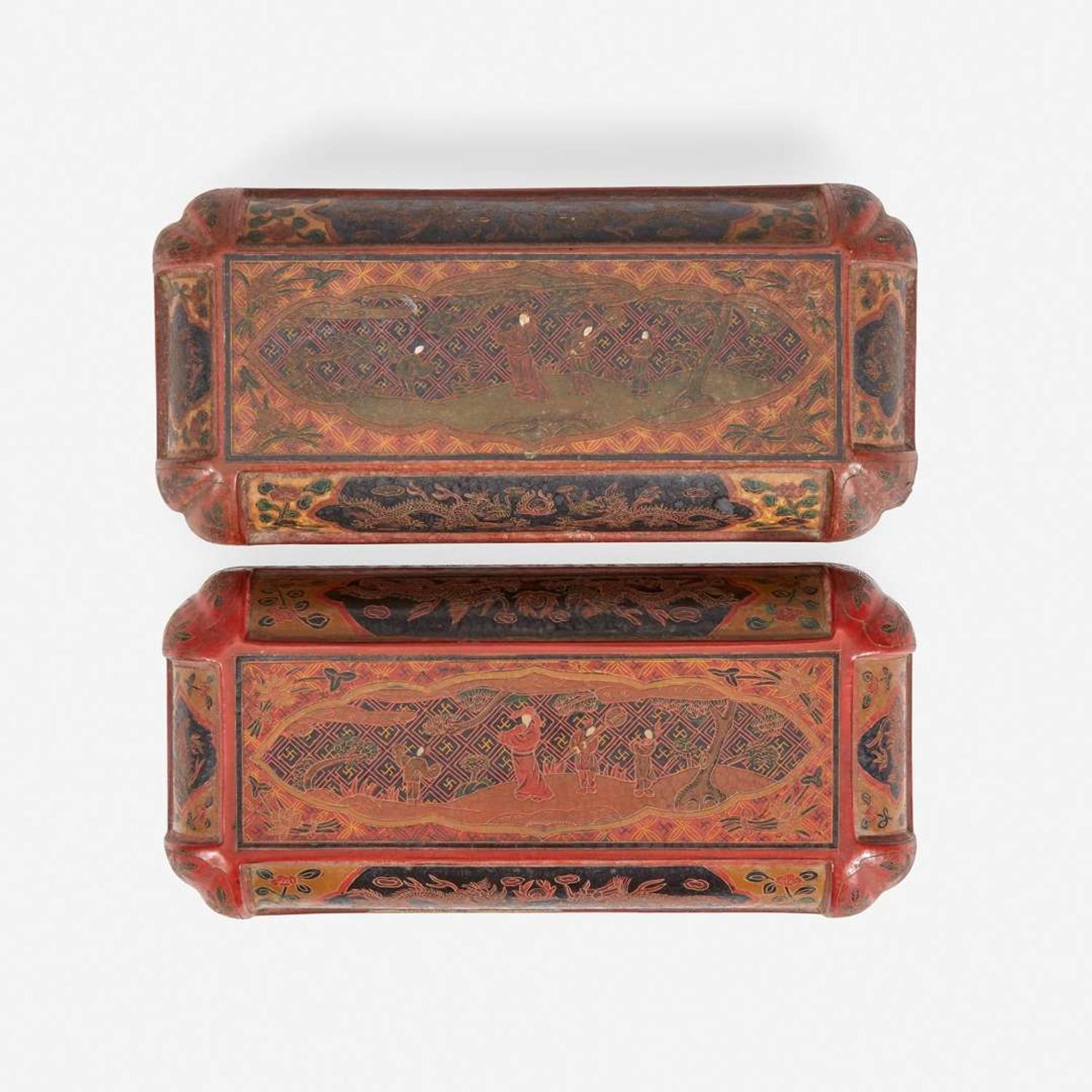 An associated pair of Chinese incised lacquer boxes 戗金漆盒一对 Late 16th / early 17th century ???????????