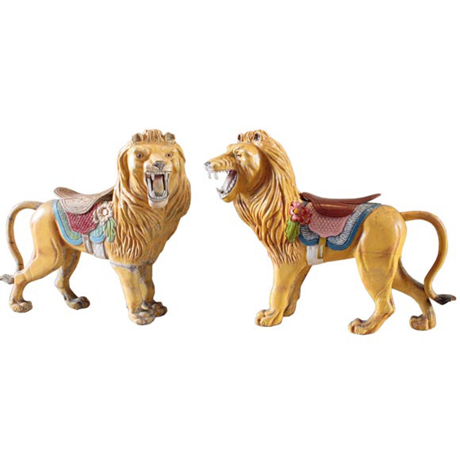A Pair of Carousel Lions 52" W x 19" D x 44" H — France, Circa 1900