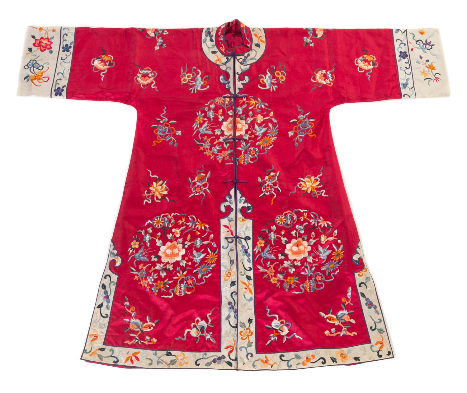 A Chinese Embroidered Silk Lady's Robe Length 40 1/2 inches.