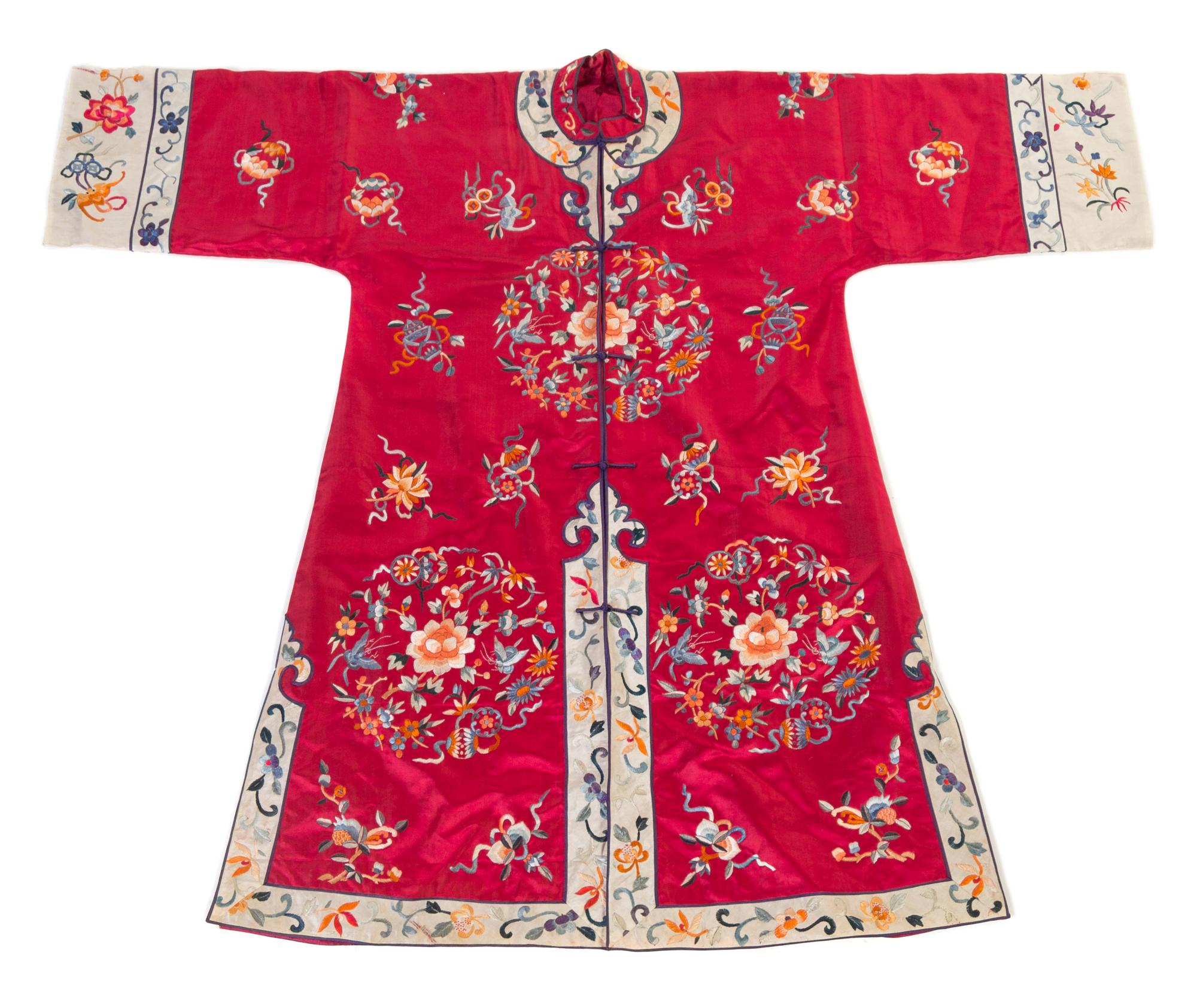 A Chinese Embroidered Silk Lady's Robe Length 40 1/2 inches.