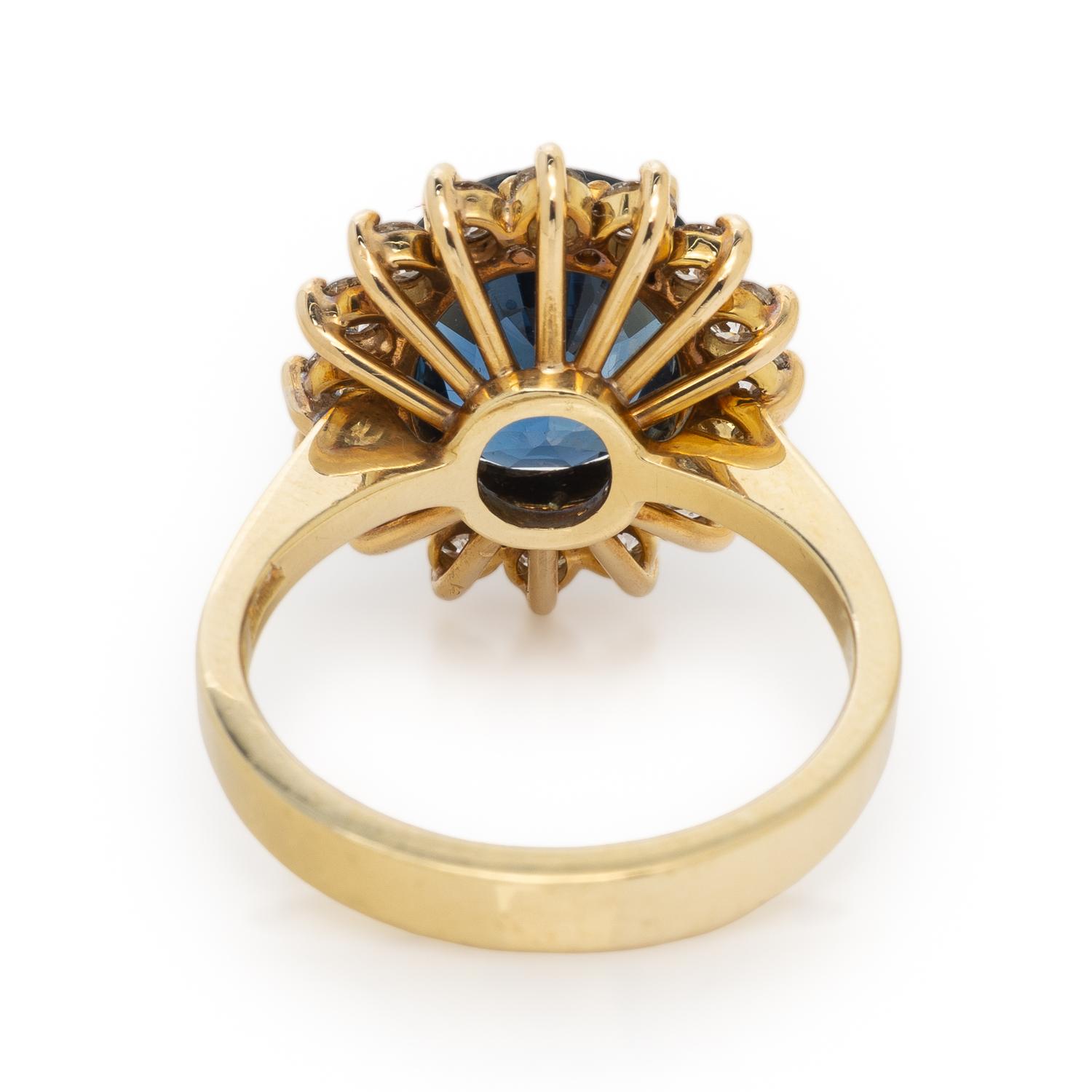 SAPPHIRE, DIAMOND, AND YELLOW GOLD RING