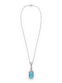 ANTIQUE, AQUAMARINE AND DIAMOND NECKLACE