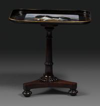 A Victorian Parcel Gilt and King Charles Spaniel Painted Tray Top Table