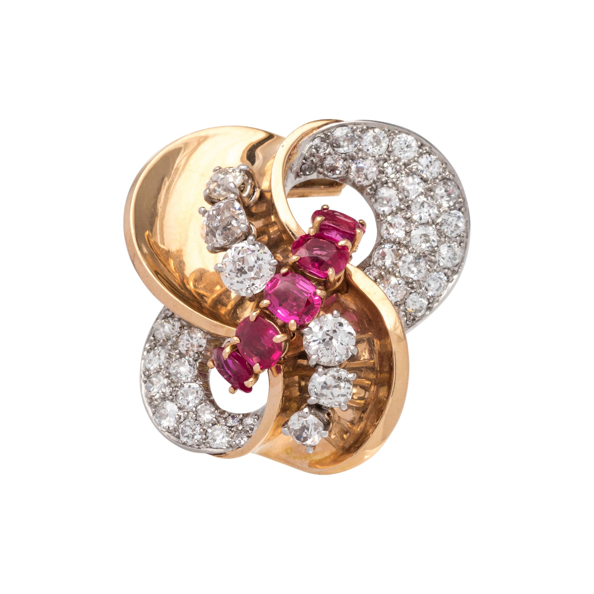 FRENCH, RETRO, RUBY AND DIAMOND BROOCH