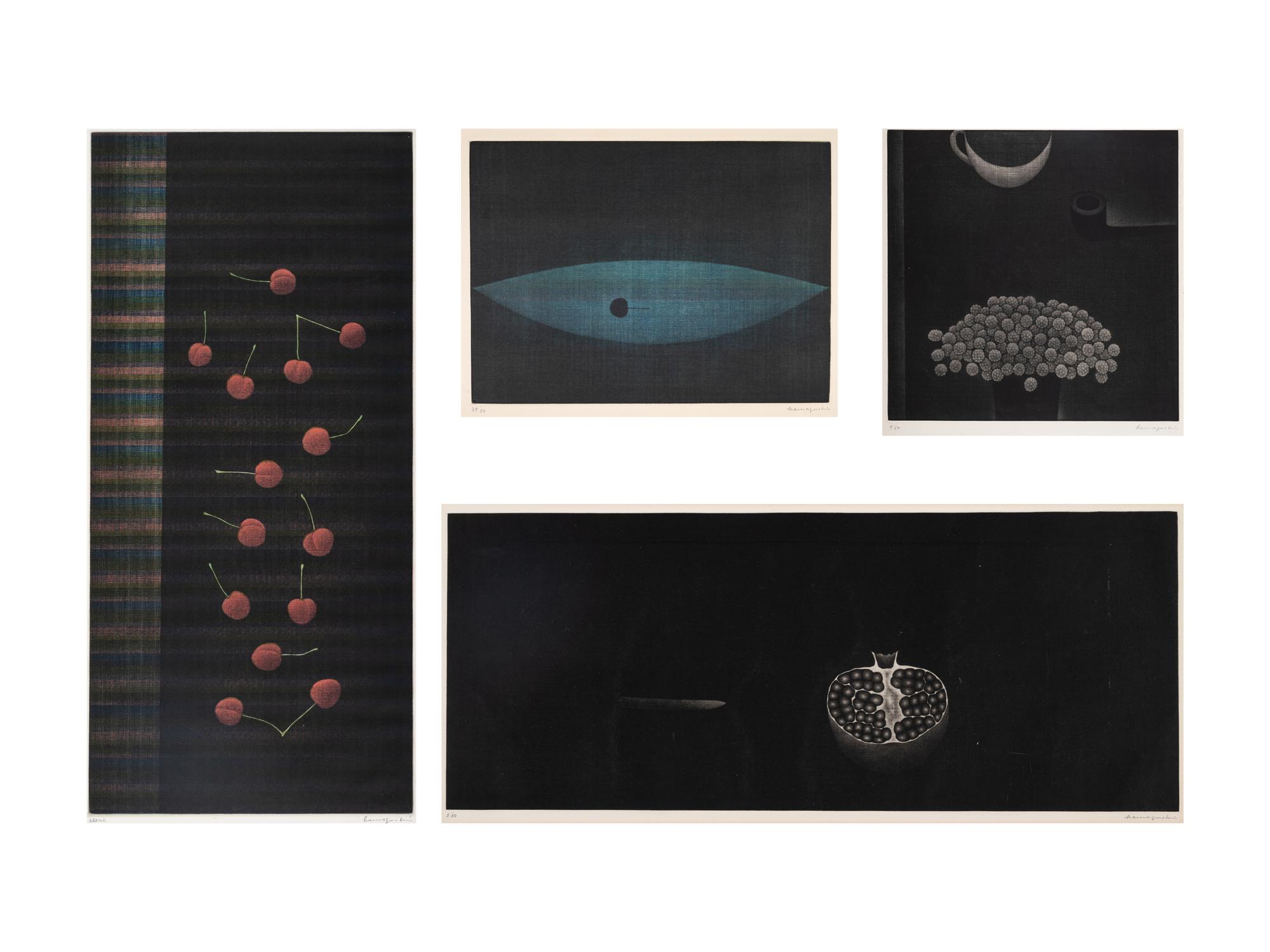 A group of four prints ( Fourteen Cherries; Clover Seeds; Pomegranate and Knife; Black Cherry)