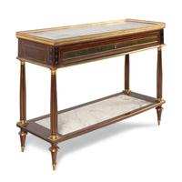 A Directoire Mahogany and Brass Inlaid Marble-Top Serving Table
