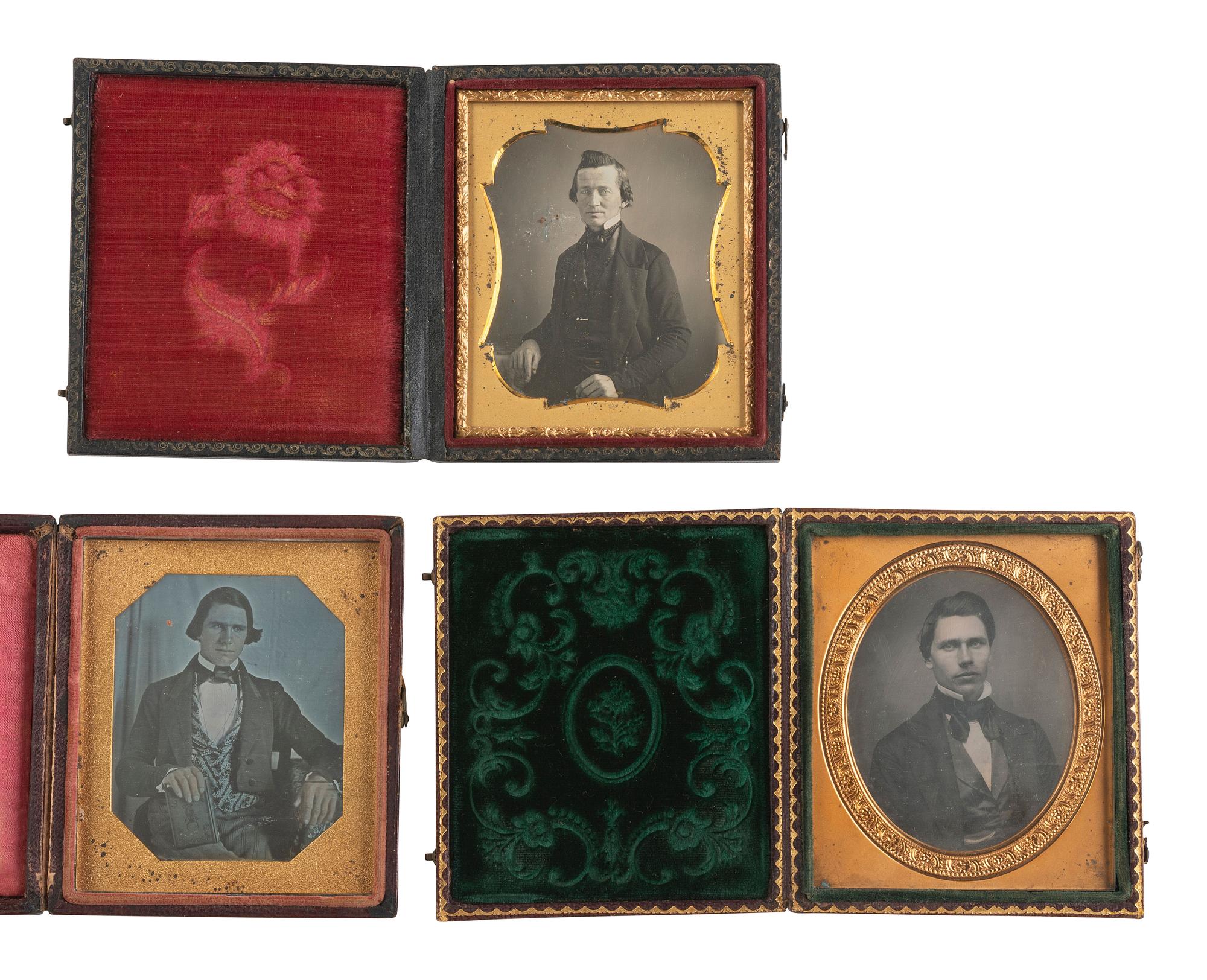 [EARLY PHOTOGRAPHY]. 11 daguerreotypes of men, some with objects, incl. example by MEADE BROS., NY.