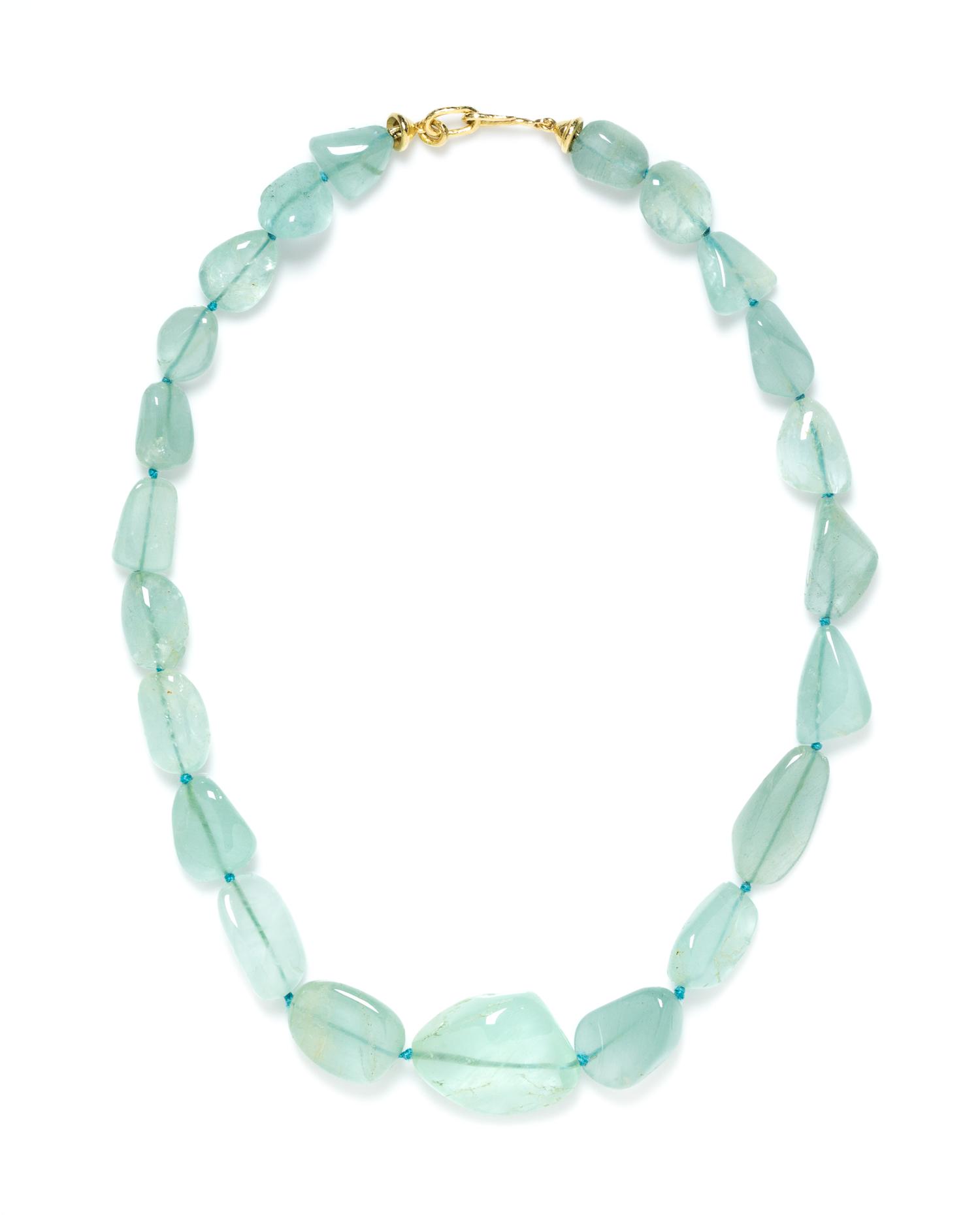 An 18 Karat Yellow Gold and Aquamarine Pebble Bead Necklace, Elizabeth Locke,