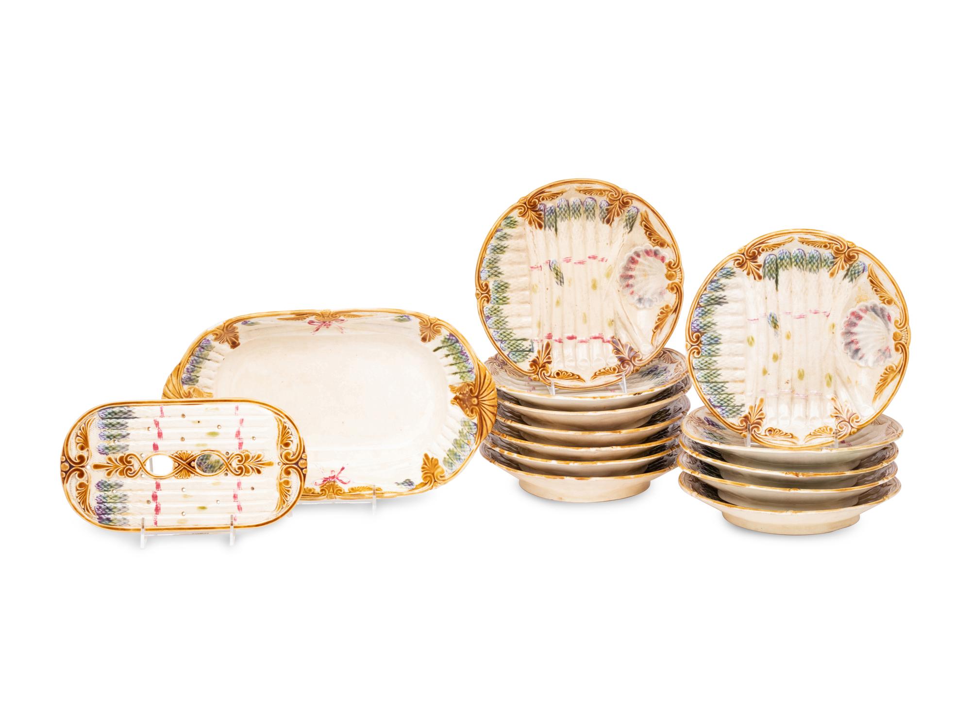 A Polychrome-Glazed Earthenware Asparagus Service