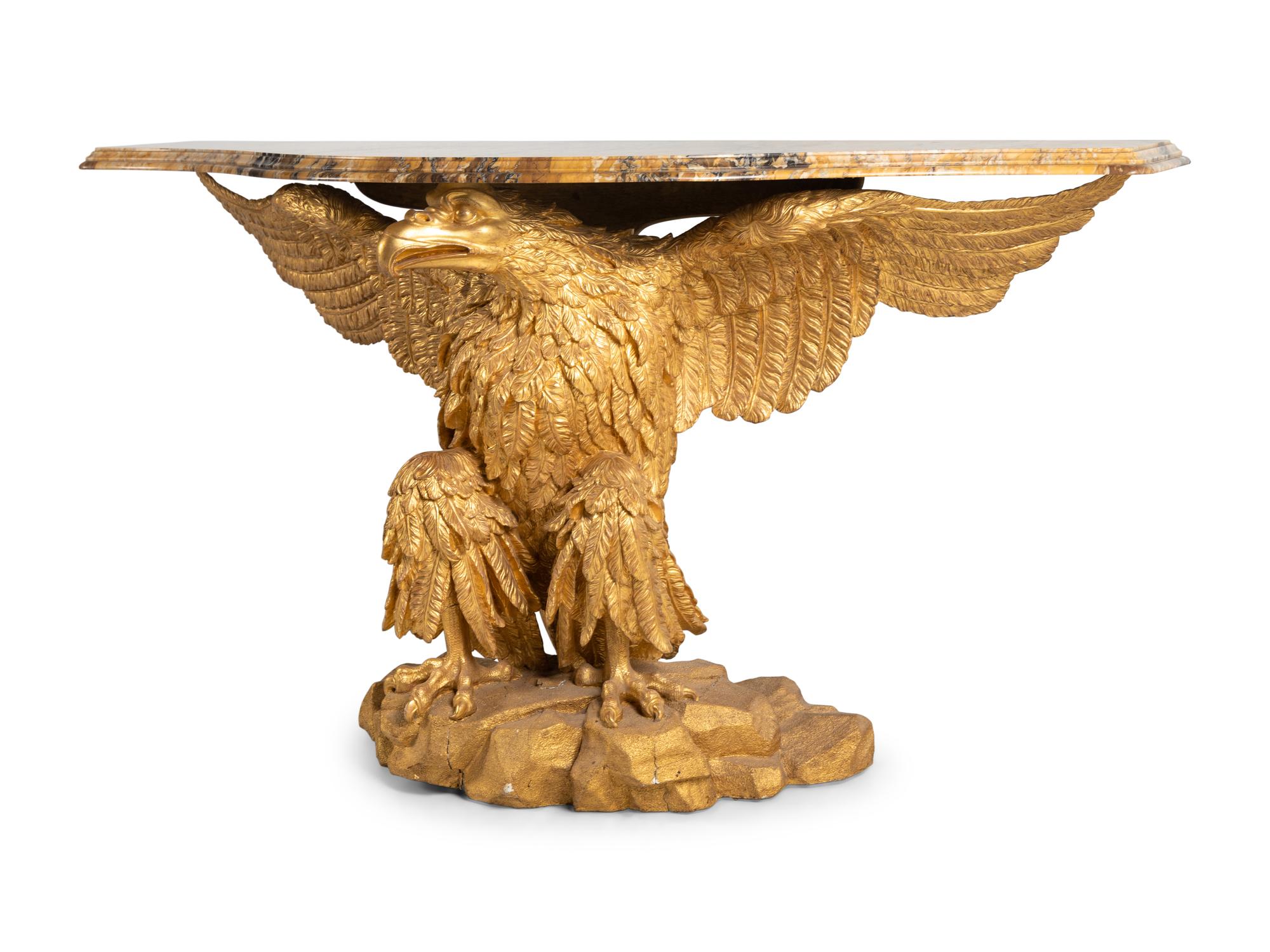A Pair of George II Giltwood Marble-Top Eagle Pier Tables