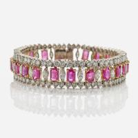 A Platinum, Yellow Gold, Ruby, and Diamond Bracelet