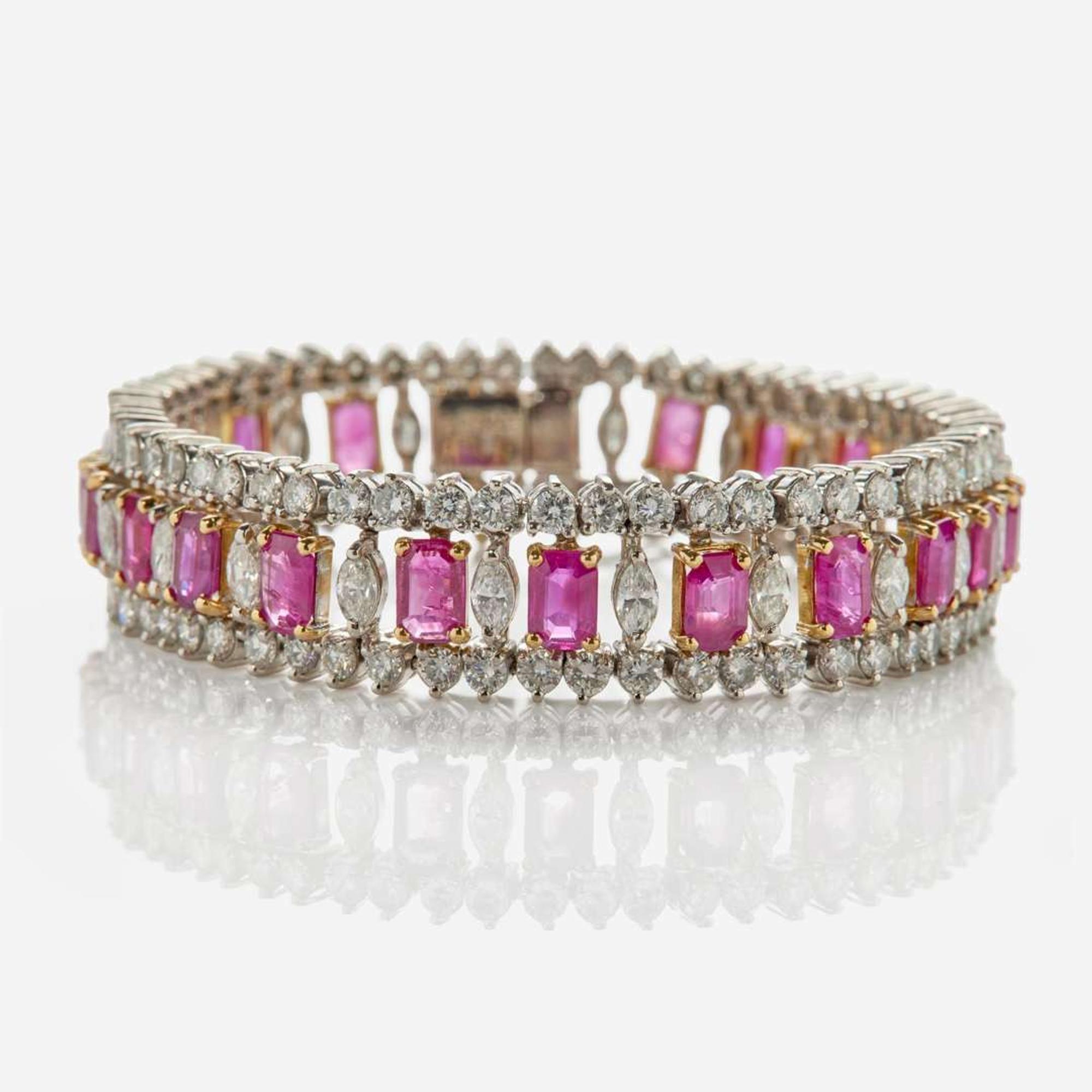 A Platinum, Yellow Gold, Ruby, and Diamond Bracelet