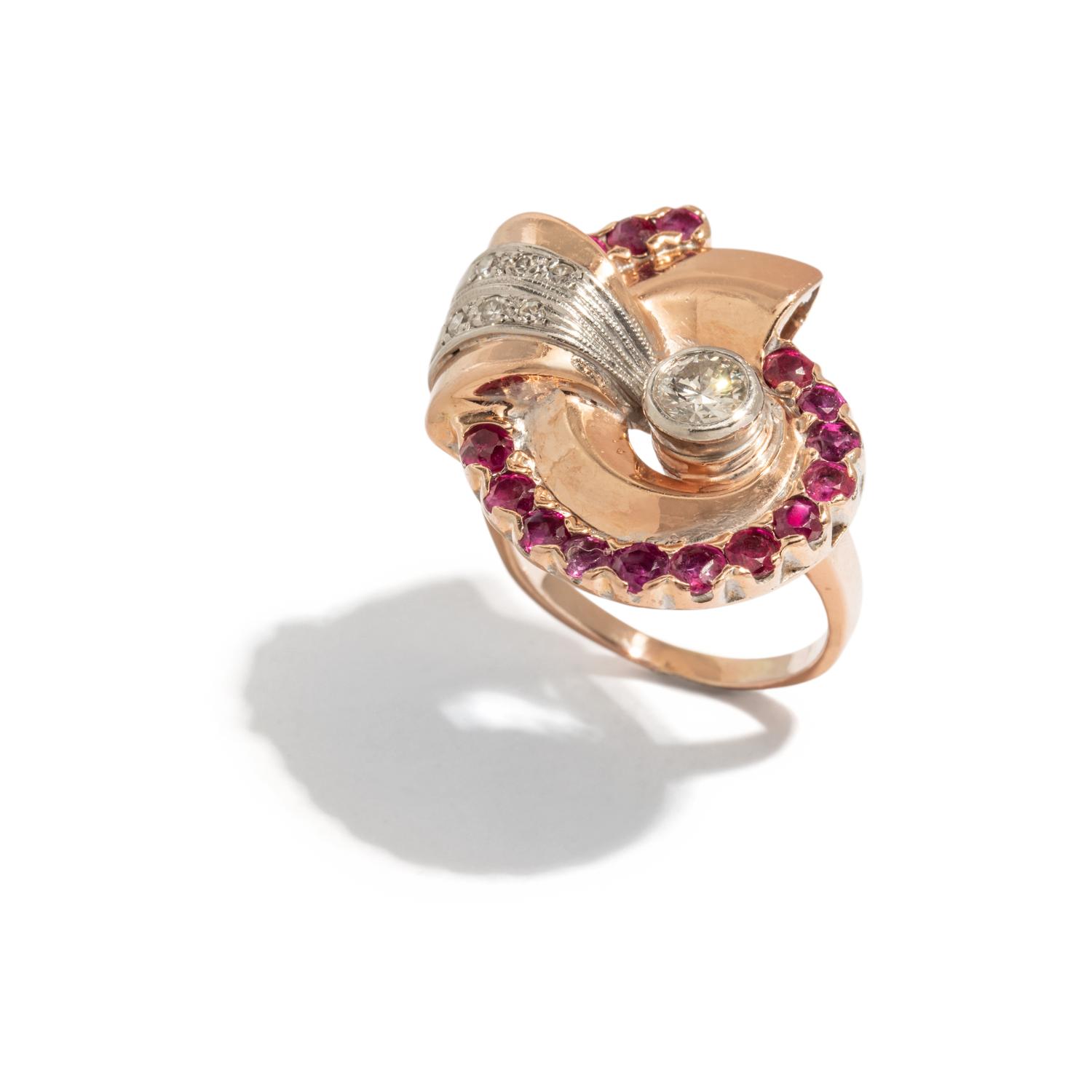 RETRO, DIAMOND AND RUBY RING