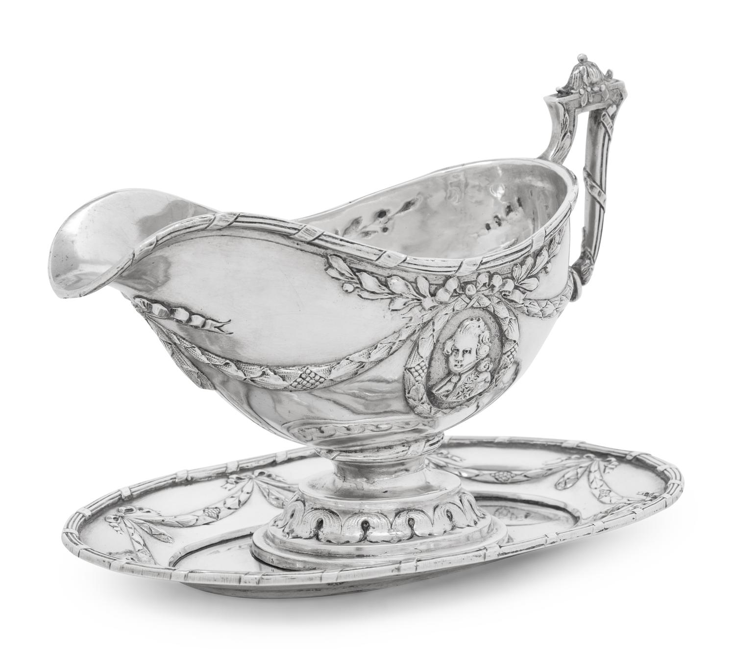 A French Silver Sauce Boat on Fixed Stand