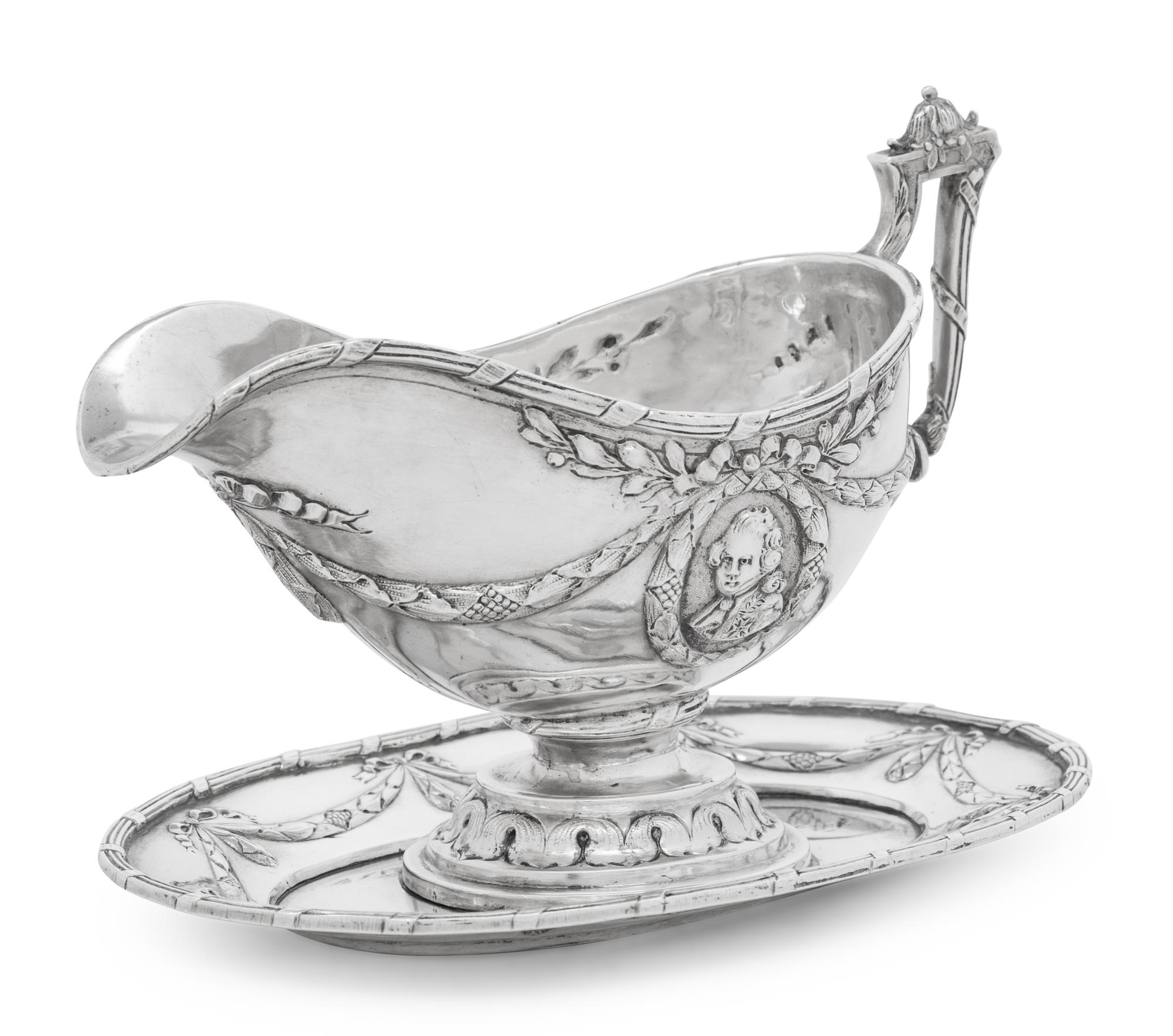 A French Silver Sauce Boat on Fixed Stand