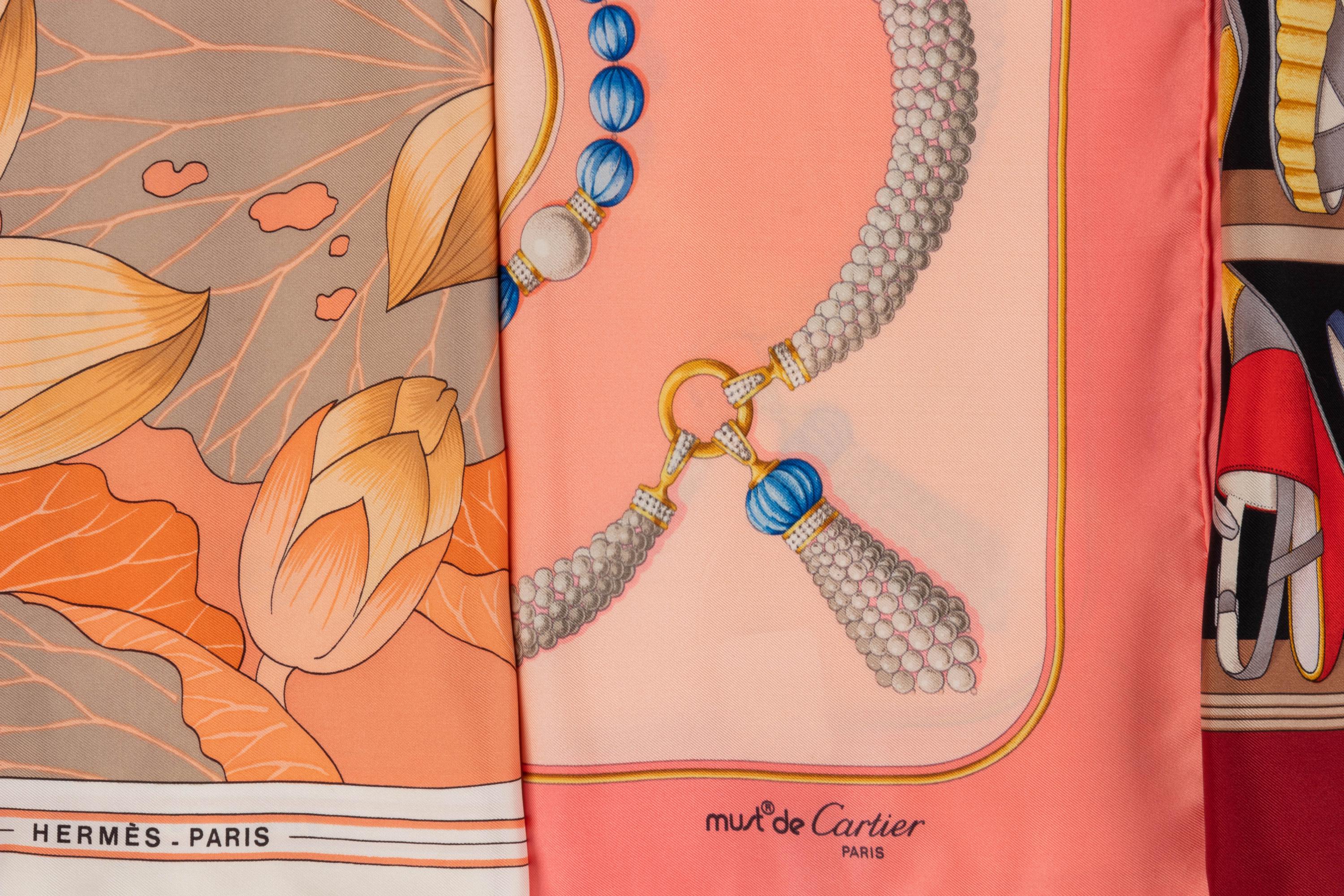 Three Designer Scarves; One Hermès, One Ferragamo, One Cartier, 1980-2000s