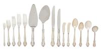 An English Silver Flatware Service for Twelve, Gorham Mfg., Providence, RI, circa 1939, in the Gadroon pattern, comprising; 20 dinner f