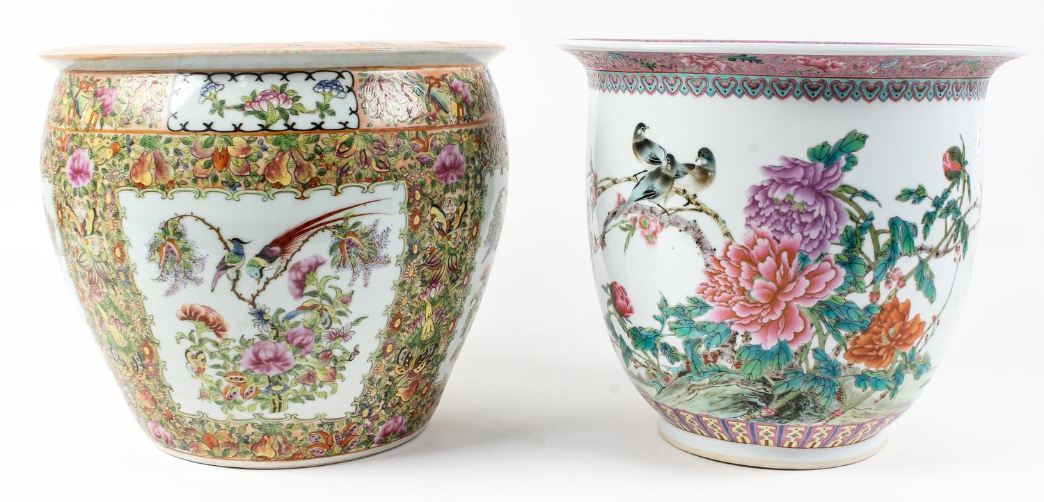 Two Chinese Porcelain Jardinières Diameter of largest 14 1/2 inches. — 20TH CENTURY