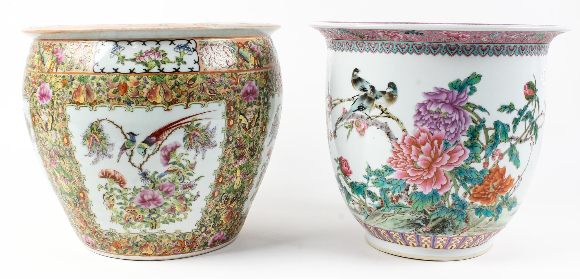 Two Chinese Porcelain Jardinières Diameter of largest 14 1/2 inches. — 20TH CENTURY