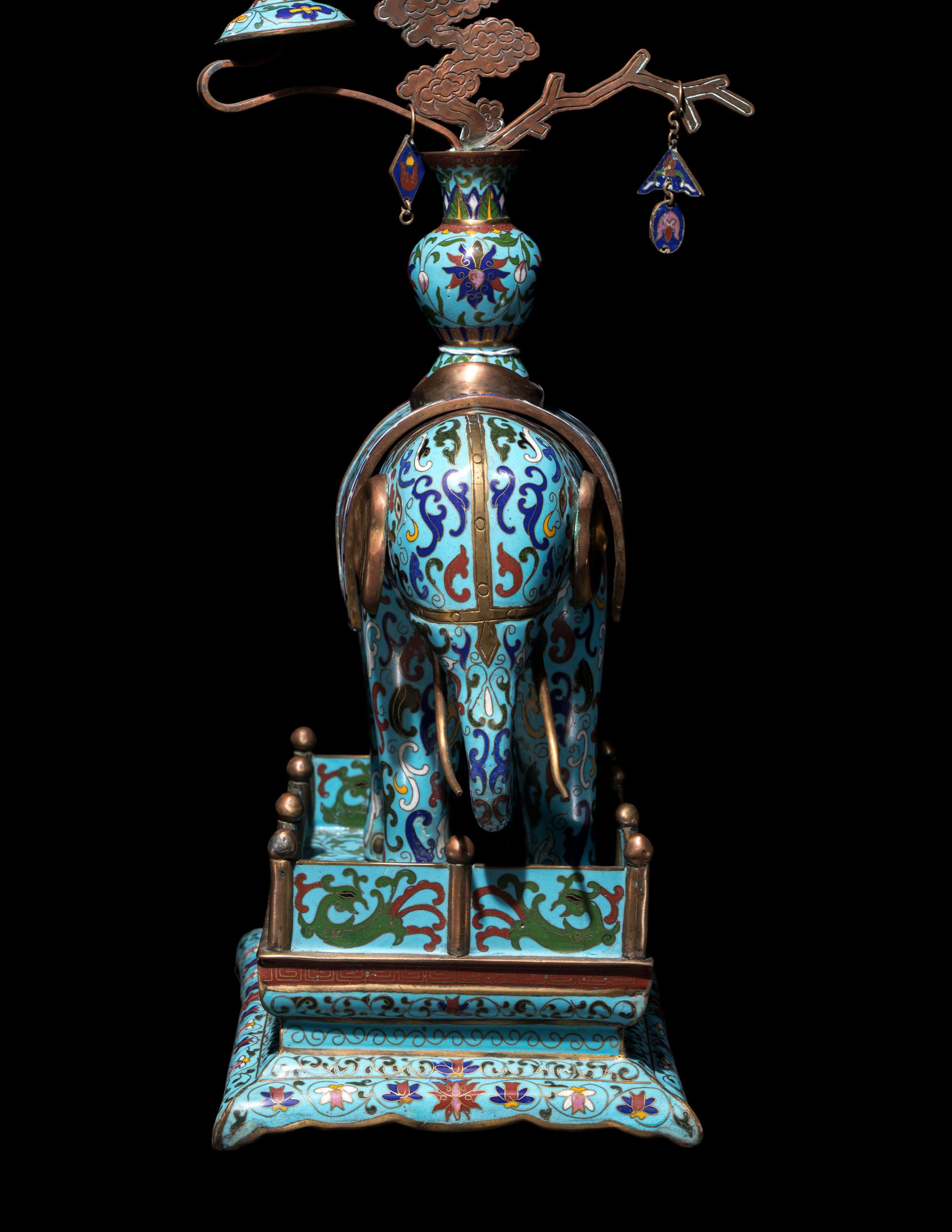 A Pair of Chinese Cloisonné Enamel Figures of Caparisoned Elephants