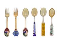 A Group of Danish Silver-Gilt and Enameled Christmas Spoons and Forks