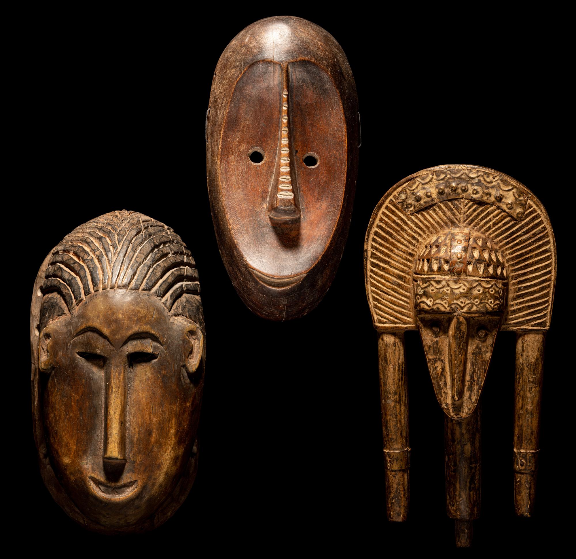 Two Bamana Wood Masks and a Janus Wood Head