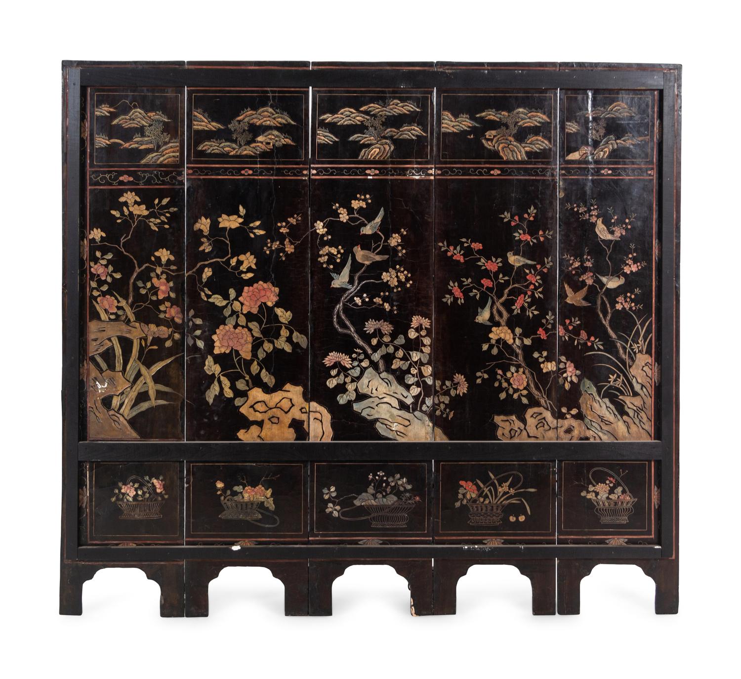 A Coromandel Lacquer Five-Panel Screen