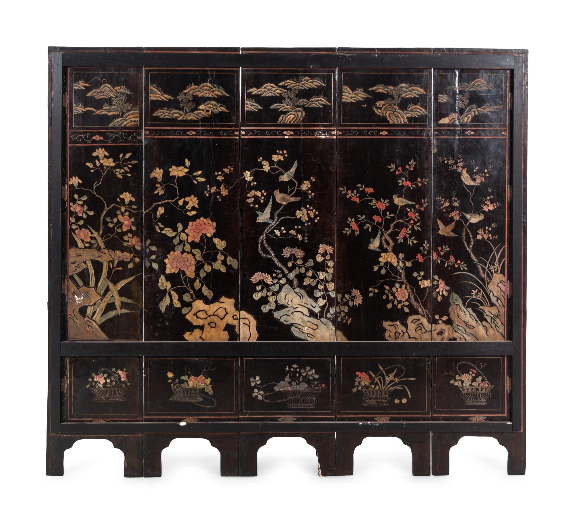 A Coromandel Lacquer Five-Panel Screen