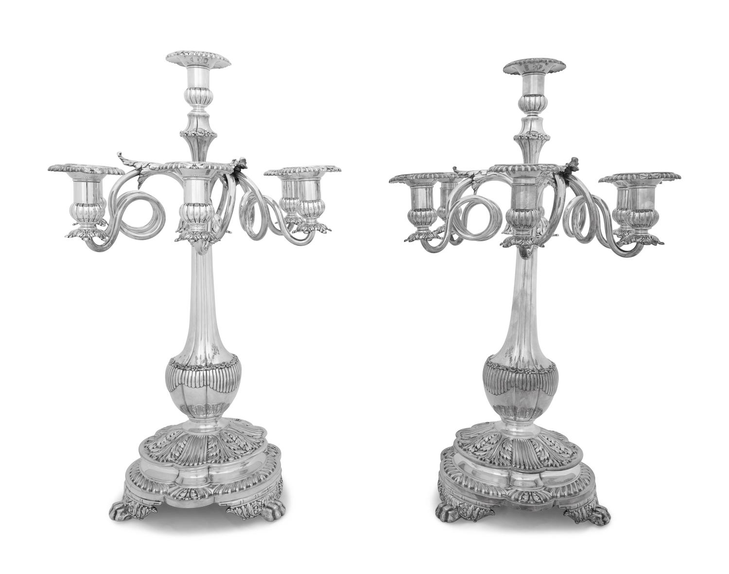 A Pair of Tiffany and Co. Silver-Plate Seven-Light Candelabra