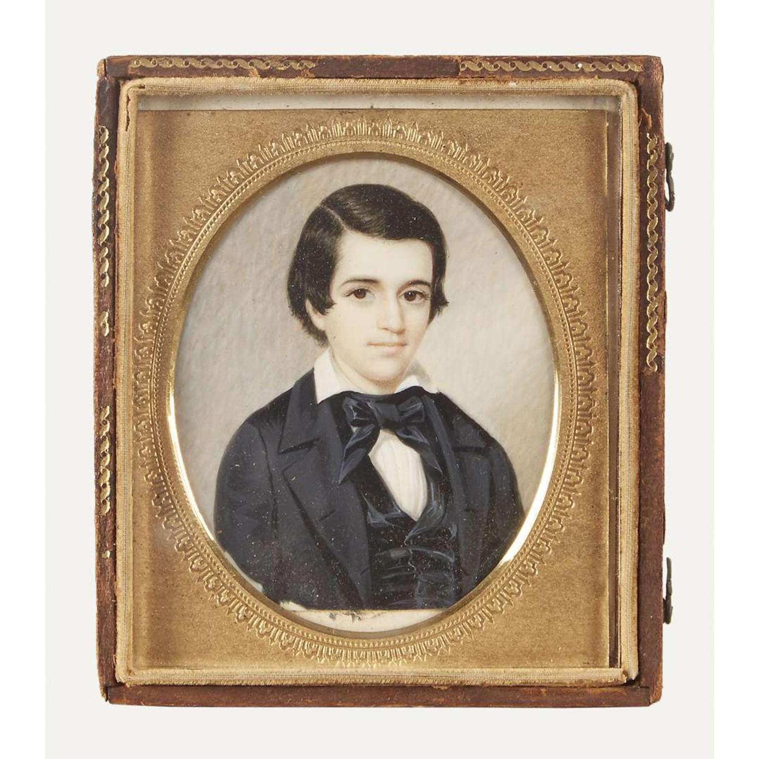 American School 19th century Portrait miniature of a young boy