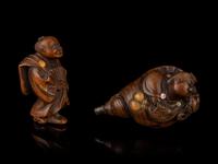 Two Japanese Embellished Boxwood Netsuke