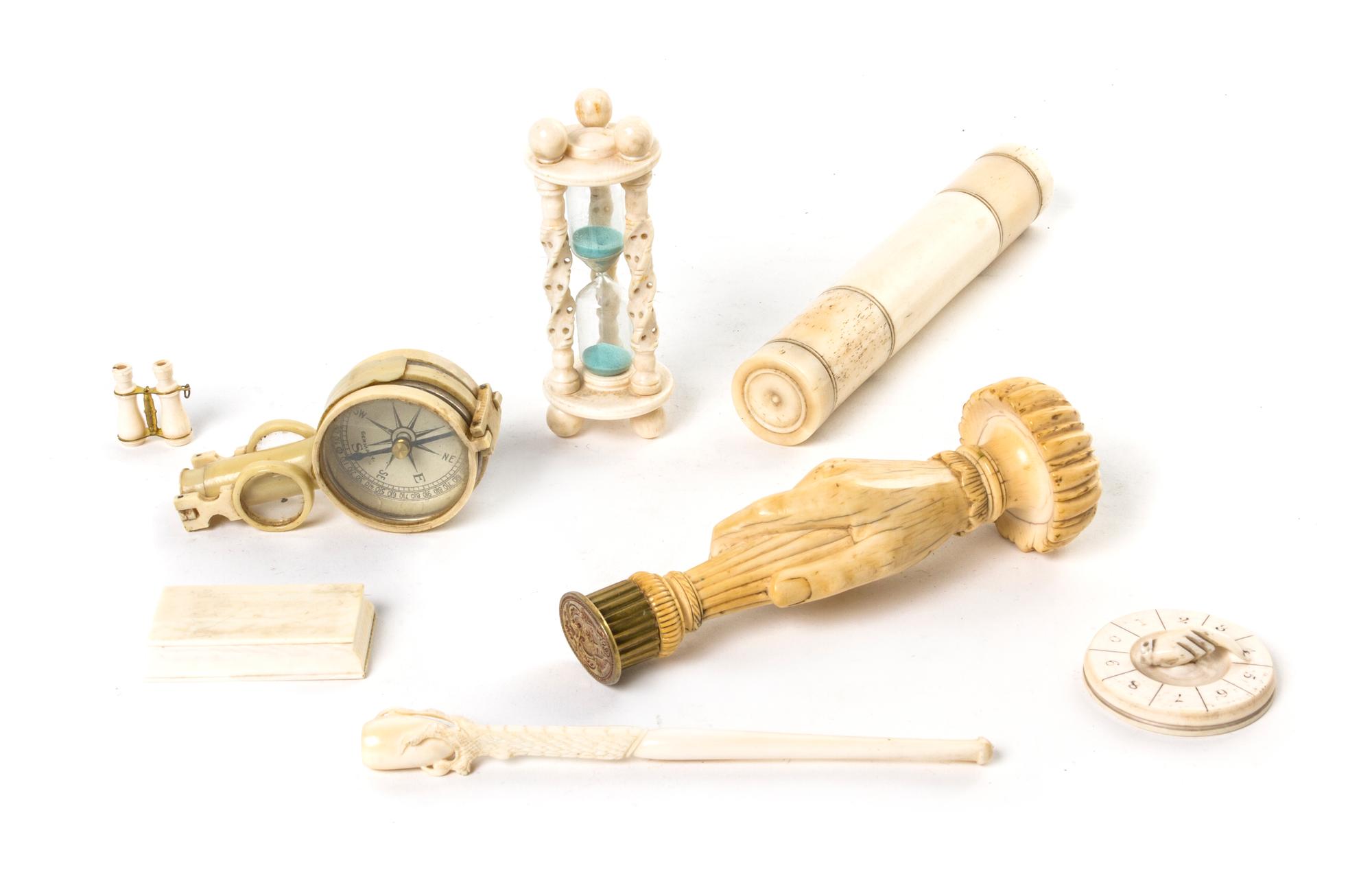 A Collection of Ivory Table Articles, Height of first 5 1/2 inches.