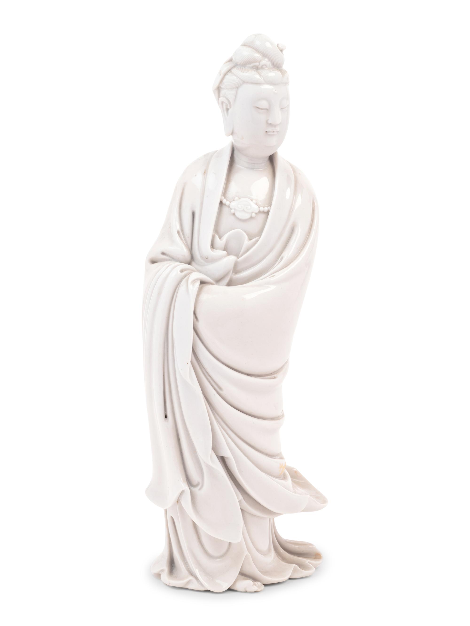 A Chinese Blanc-de-Chine Porcelain Figure of Guanyin