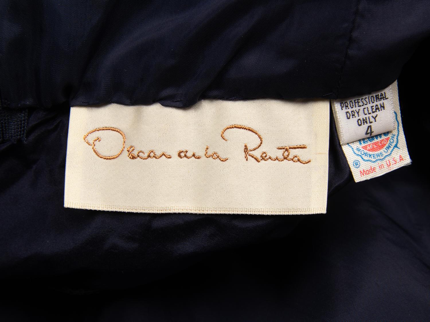 Oscar de la Renta, Navy Taffeta Ruffle Cocktail Dress, 1980s Runway Sample
