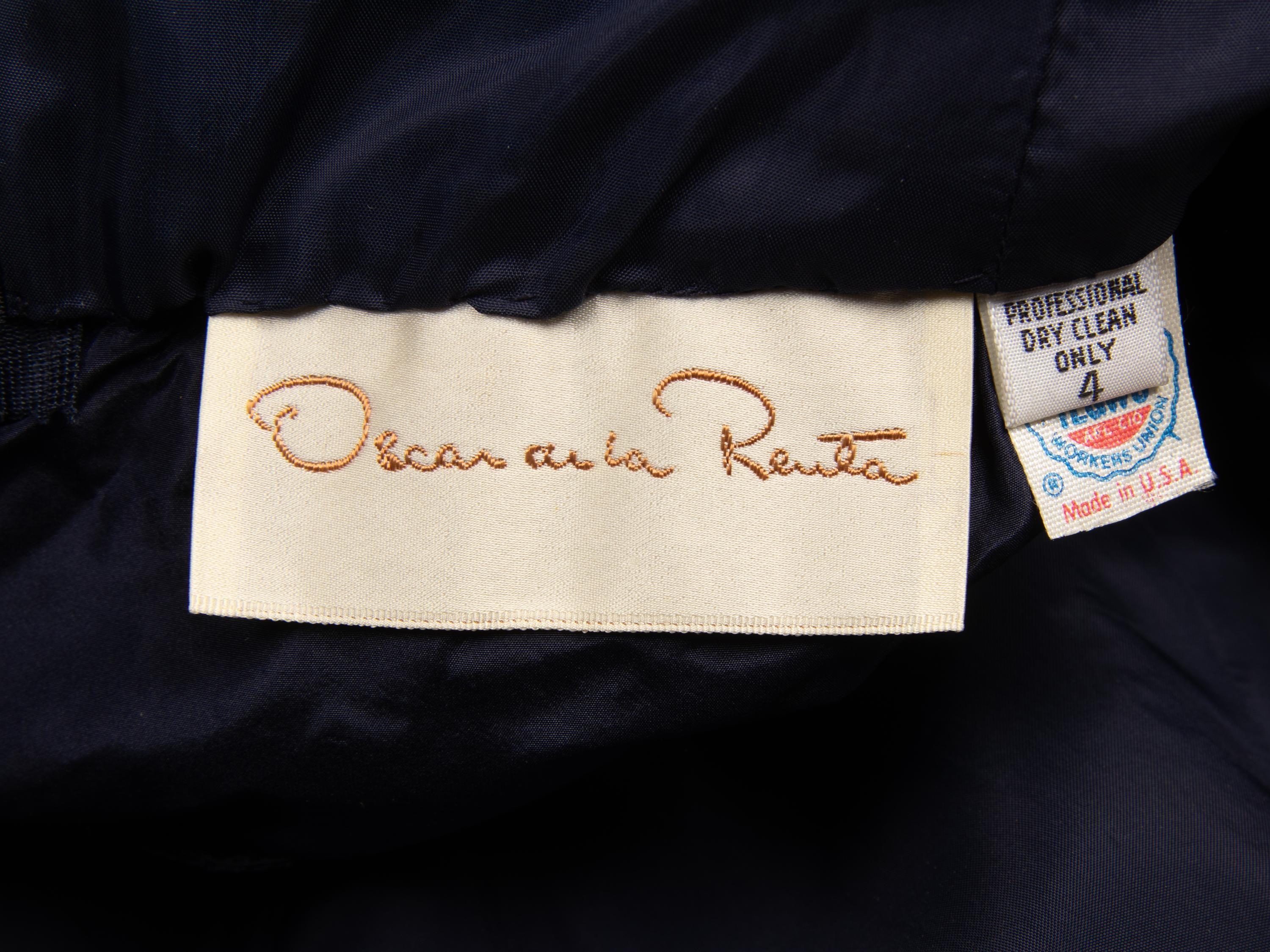Oscar de la Renta, Navy Taffeta Ruffle Cocktail Dress, 1980s Runway Sample