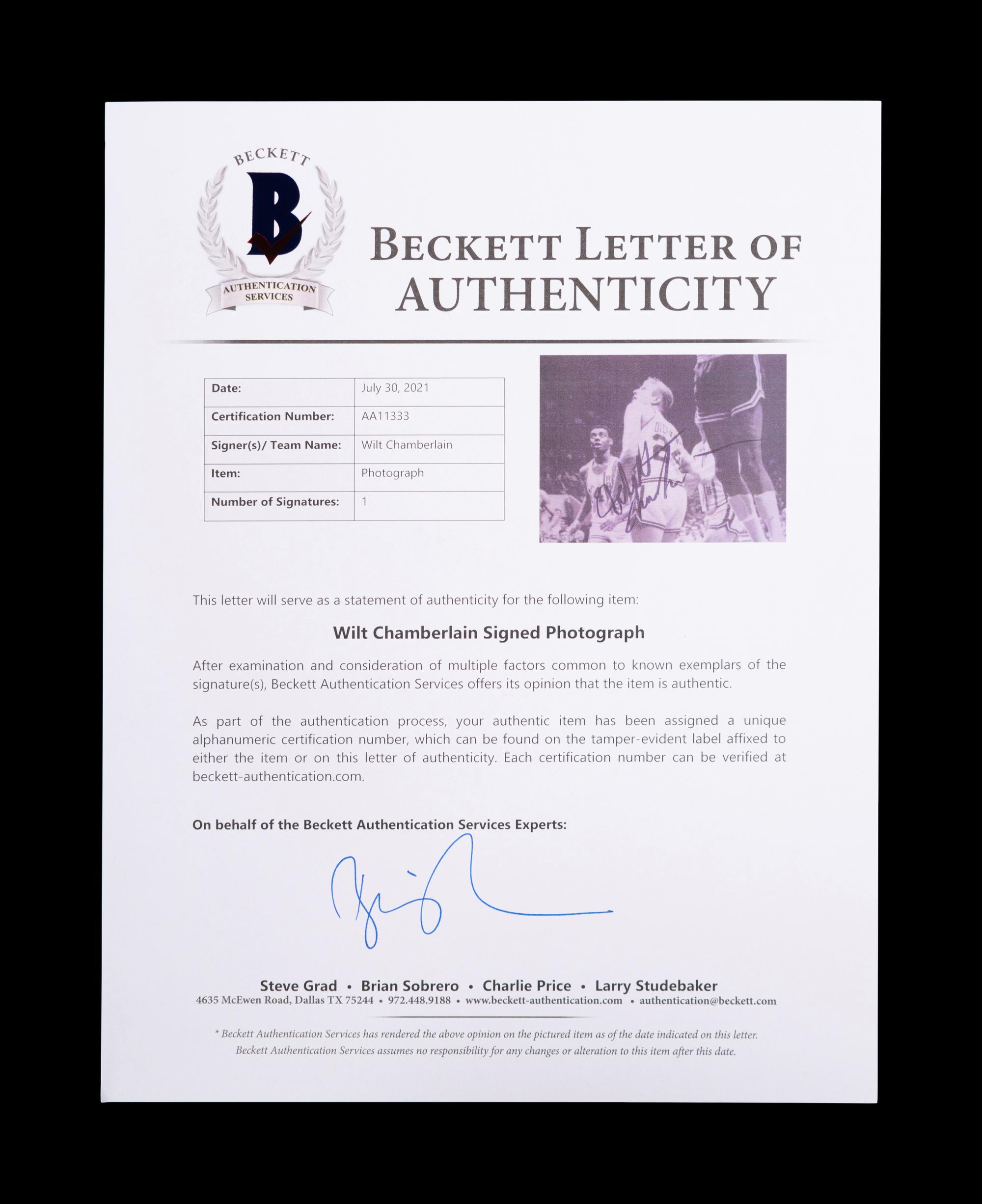 A Wilt Chamberlain Signed Autograph Photograph, (BAS Beckett Authentication Services Certified),