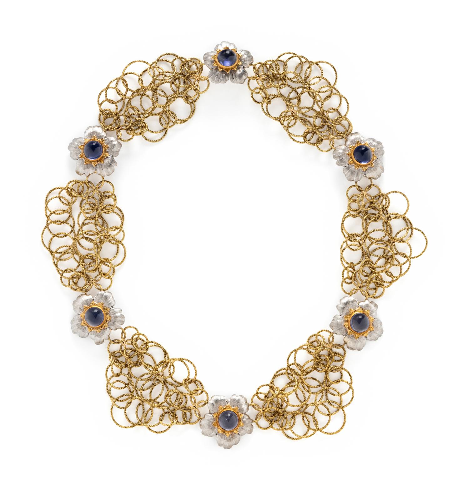 BUCCELLATI, BICOLOR GOLD AND IOLITE FLOWER NECKLACE