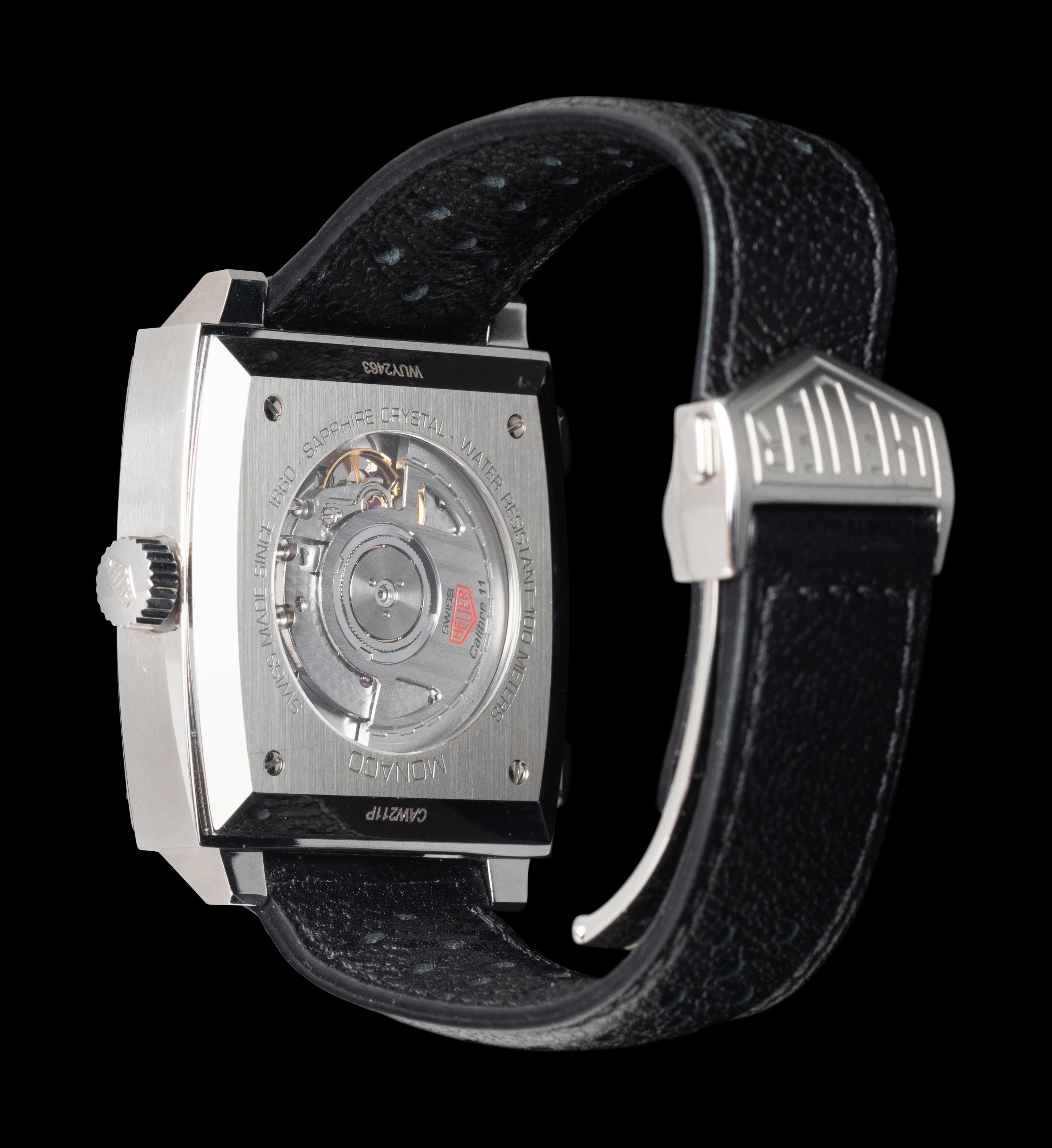 TAG HEUER, REF. CAW211P STAINLESS STEEL 'MONACO' CHRONOGRAPH DATE WATCH