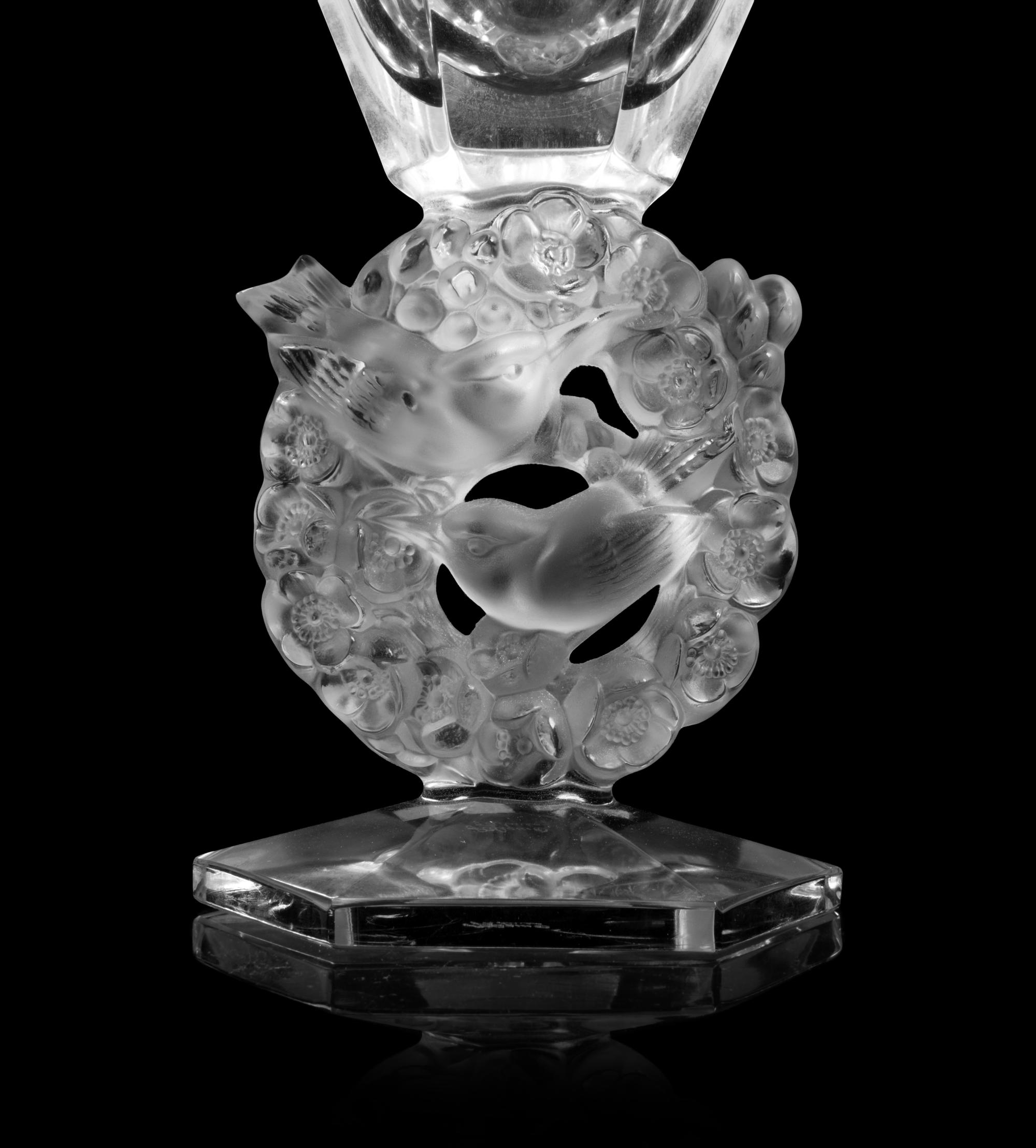 A Pair of Lalique Mesanges Vases